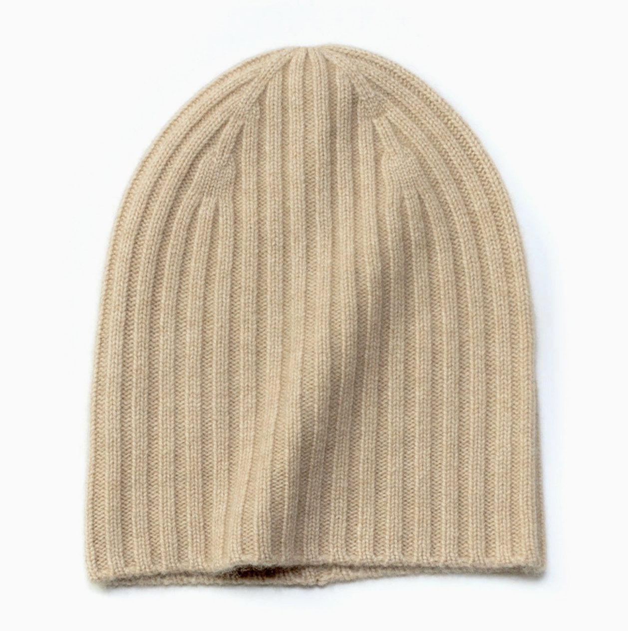 Ribbed Cashmere Beanie - Beige